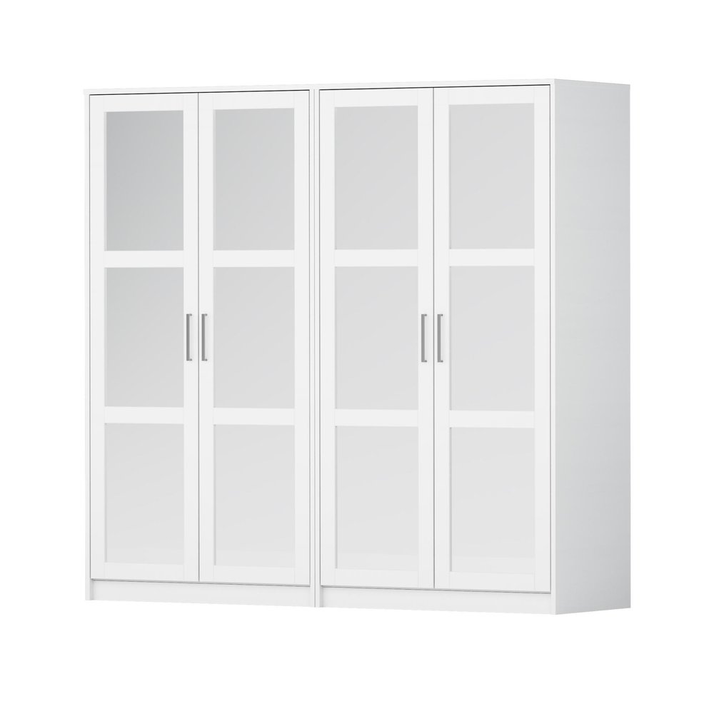 72" White Solid Wood Mirrored Four Door Combo Dresser