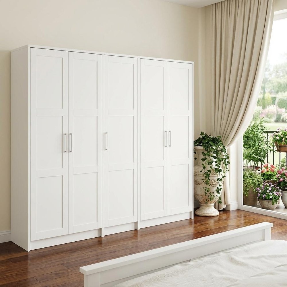 72" White Solid Wood Five Door Combo Dresser