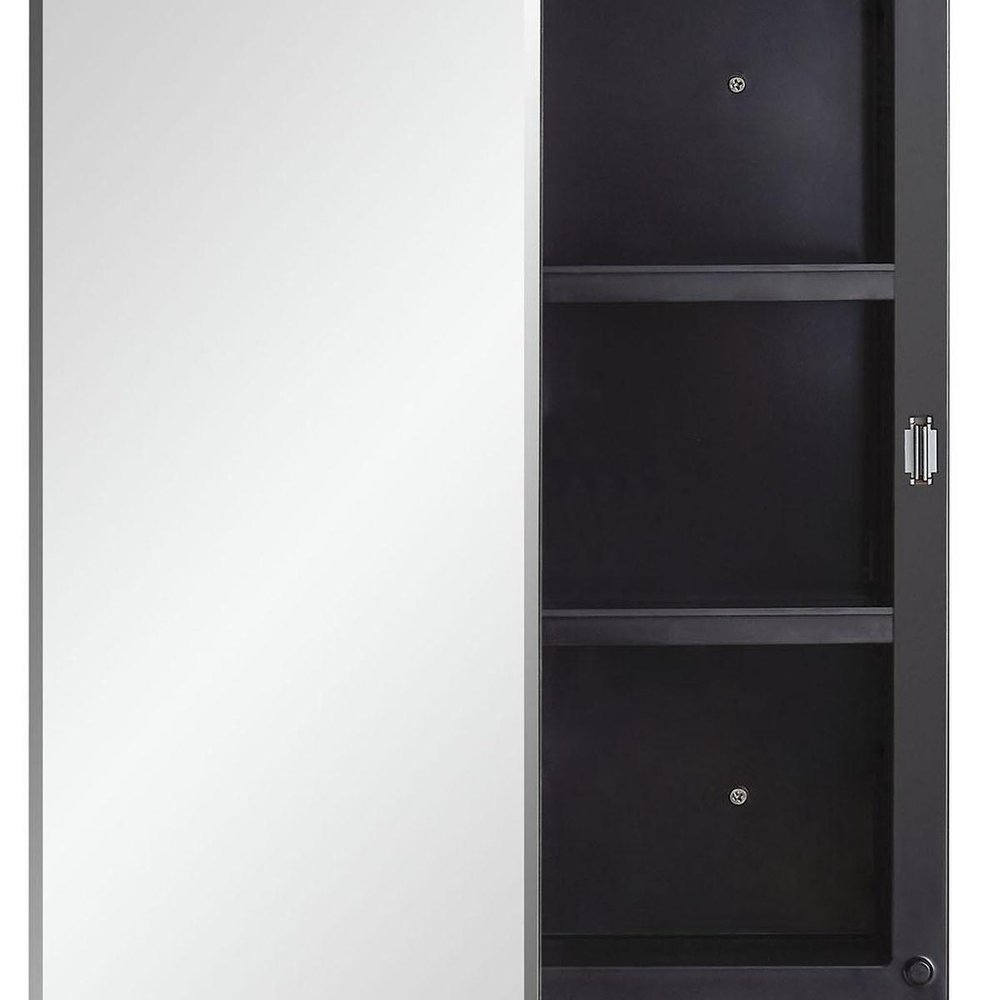 16" Black Plastic Floating Single Door Bathroom Vanity And Medicine Cabinet With Mirror