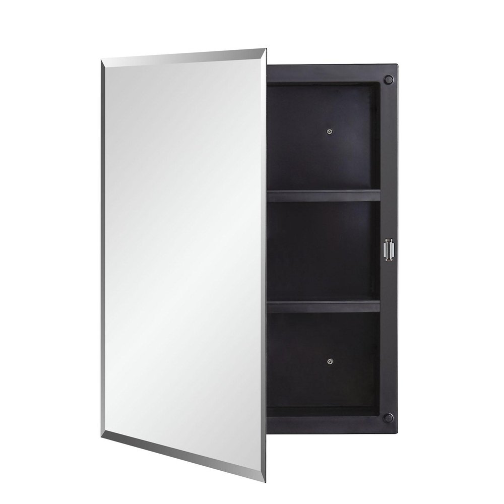 16" Black Plastic Floating Single Door Bathroom Vanity And Medicine Cabinet With Mirror