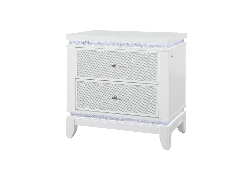 27" White And Silver Wood Two Drawer Nightstand