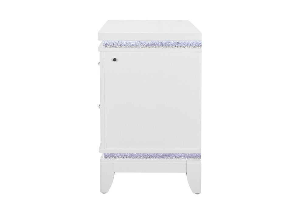 27" White And Silver Wood Two Drawer Nightstand