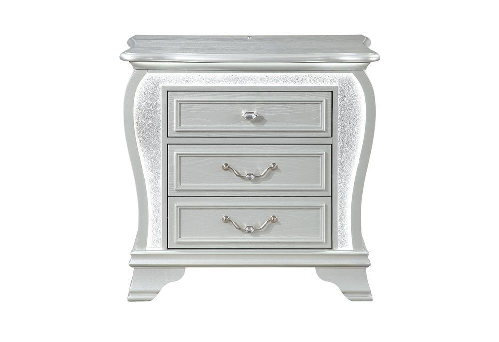 31" Silver Wood Two Drawer Nightstand