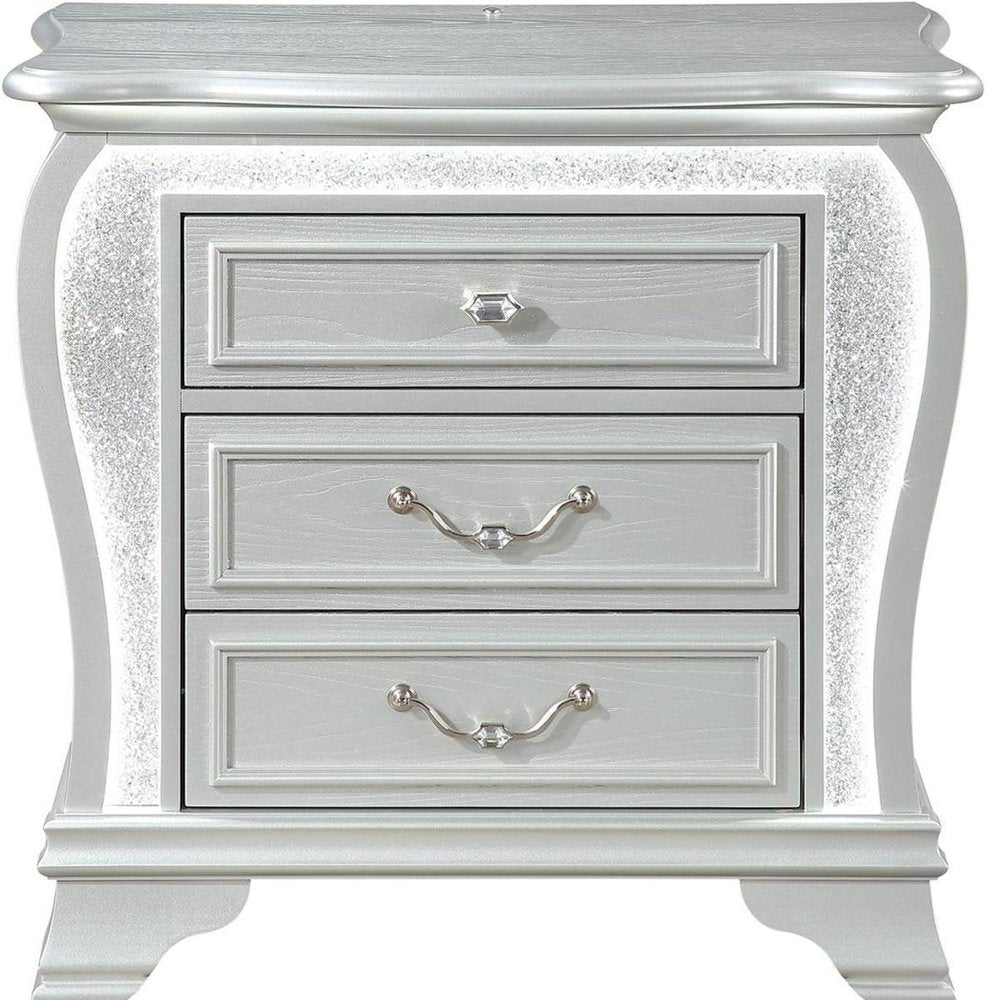 31" Silver Wood Two Drawer Nightstand