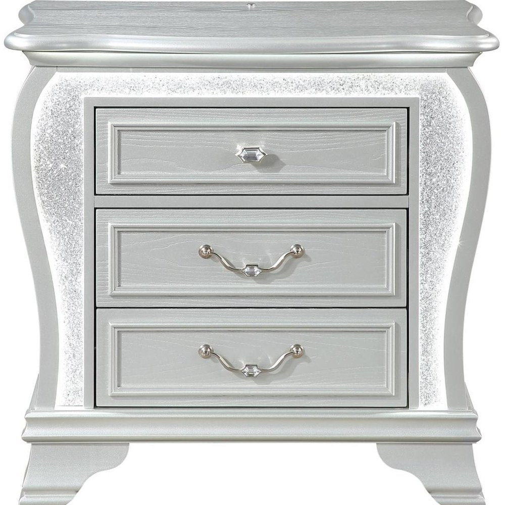 31" Silver Wood Two Drawer Nightstand