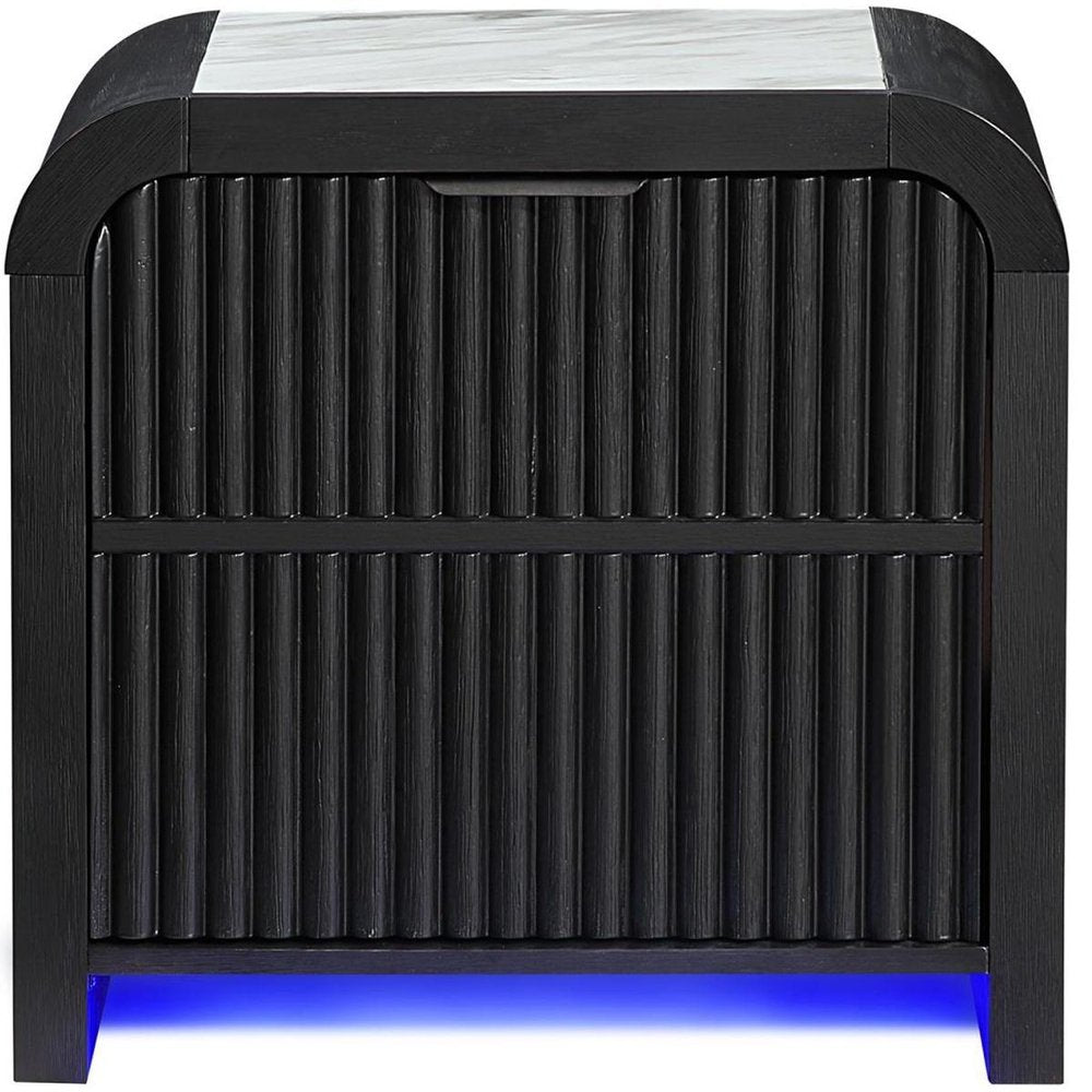 27" White And Black Wood Lighted Two Drawer Nightstand with USB Port and Integrated Tech