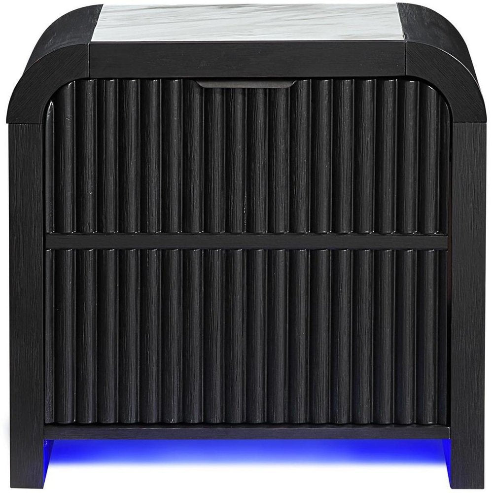 27" White And Black Wood Lighted Two Drawer Nightstand with USB Port and Integrated Tech