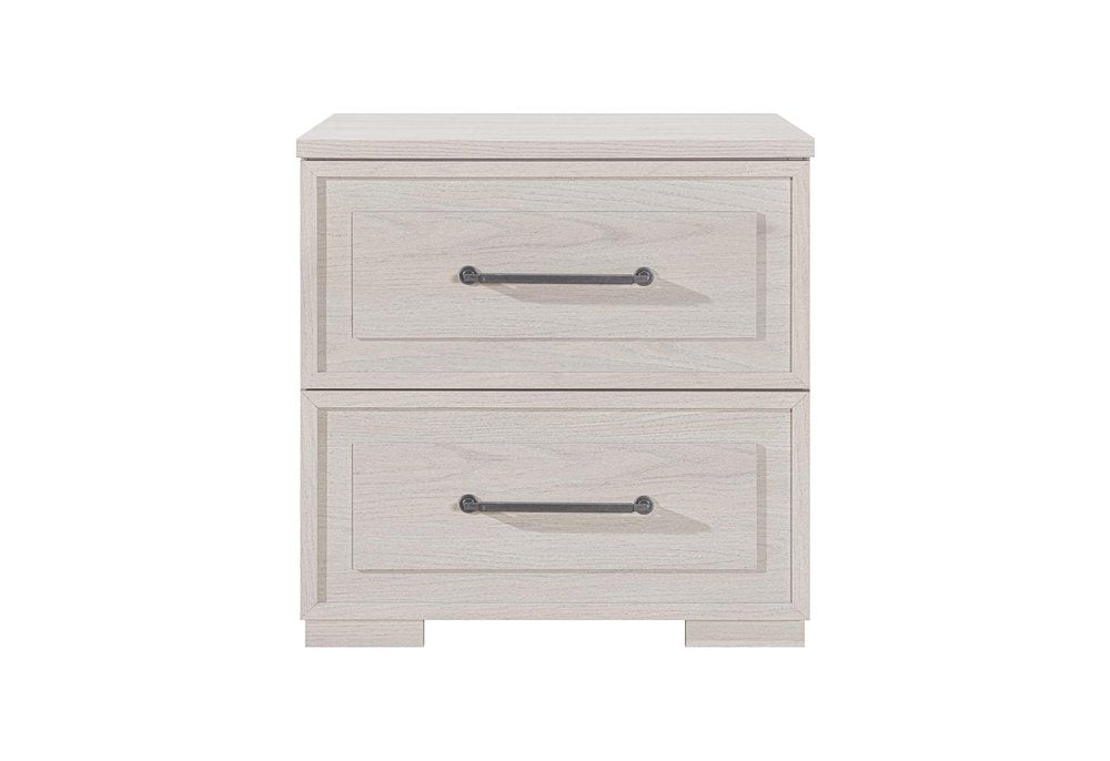 26" Beige Wood Two Drawer Nightstand