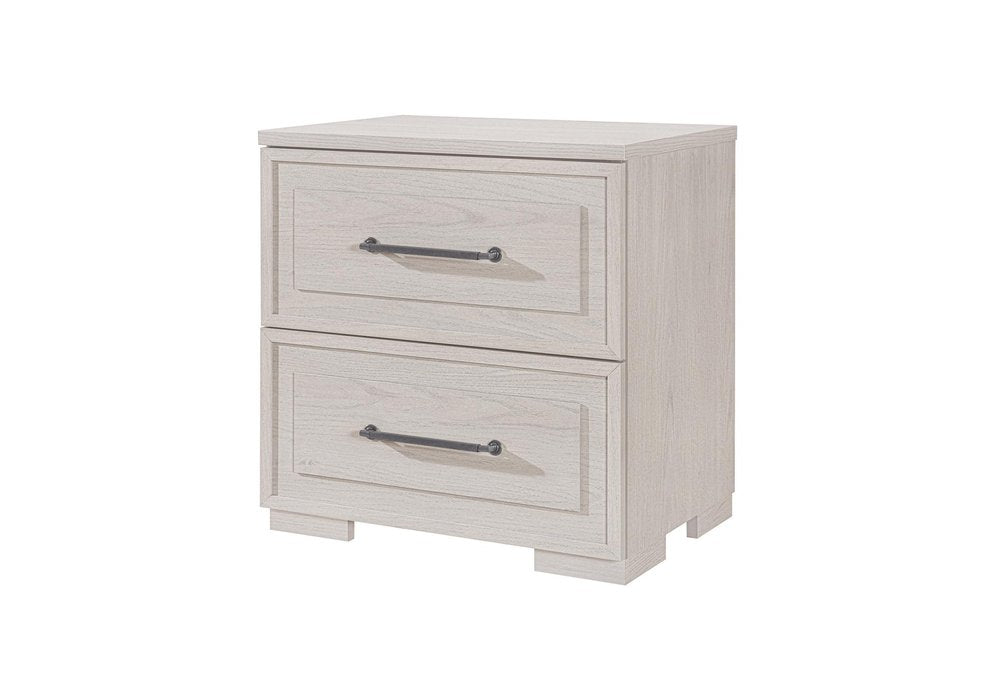 26" Beige Wood Two Drawer Nightstand