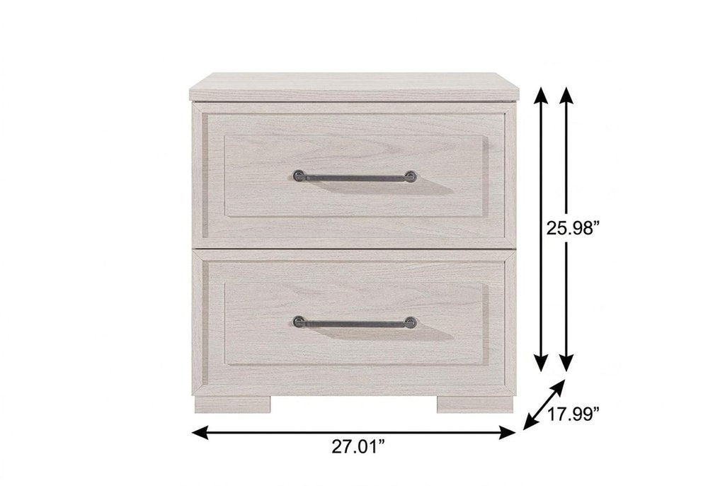 26" Beige Wood Two Drawer Nightstand