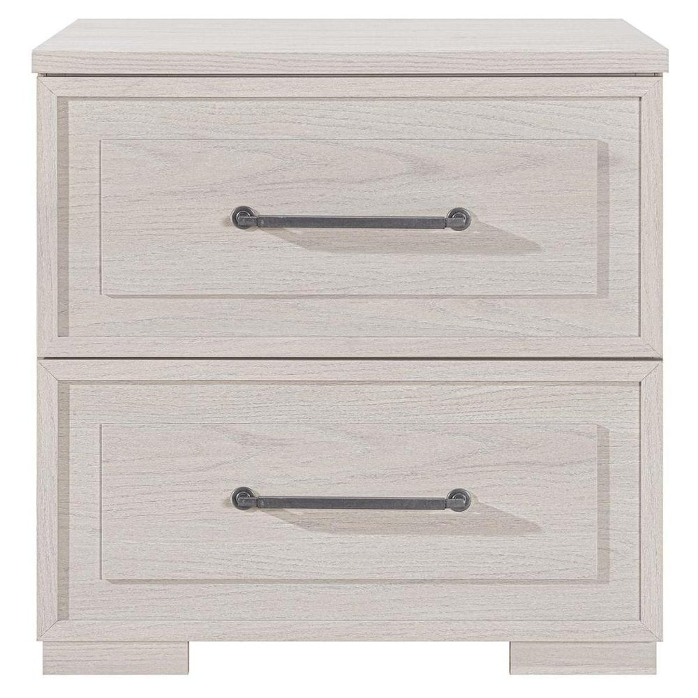 26" Beige Wood Two Drawer Nightstand