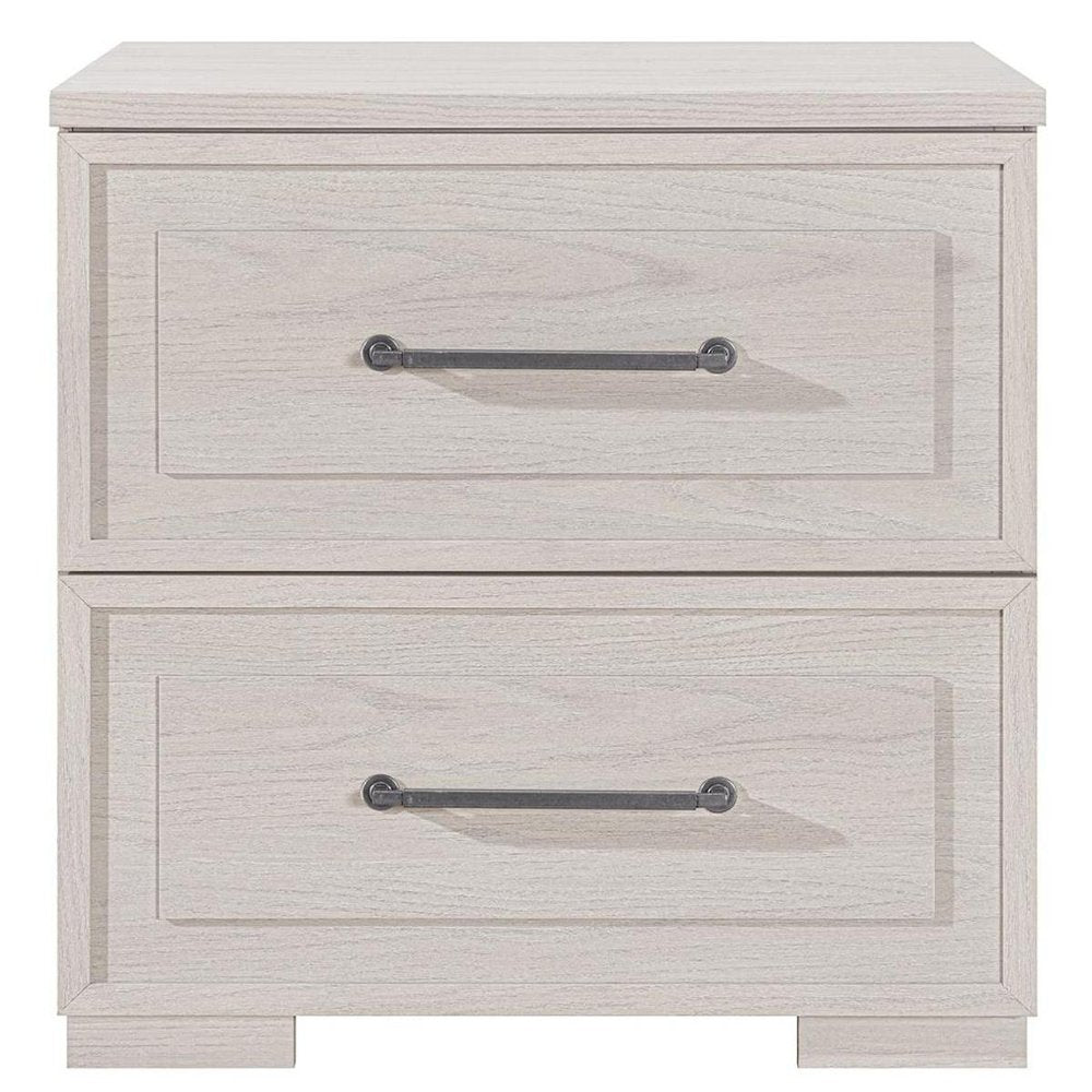 26" Beige Wood Two Drawer Nightstand