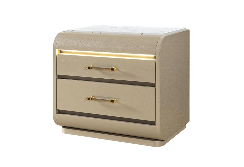 24" Gold Wood Lighted Two Drawer Nightstand
