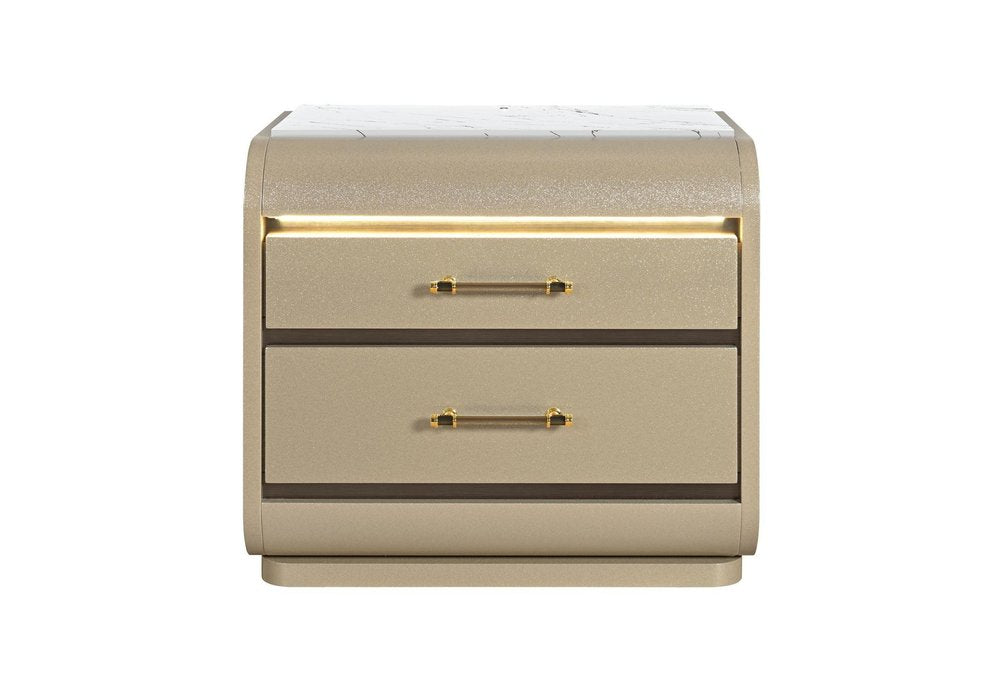 24" Gold Wood Lighted Two Drawer Nightstand
