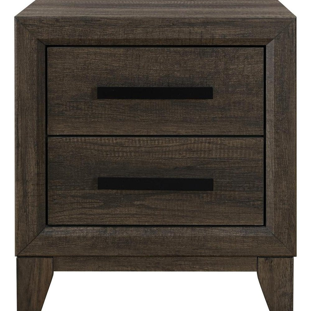 22" Dark Brown And Brown Wood Two Drawer Nightstand