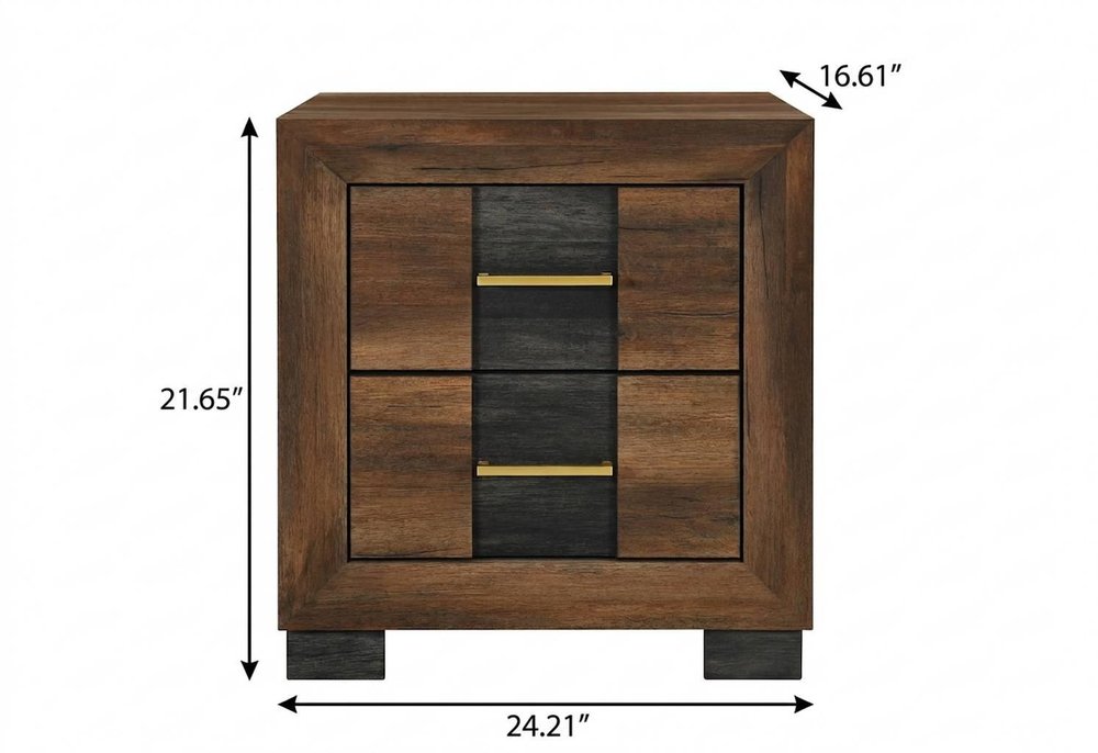 22" Black And Brown Wood Two Drawer Nightstand