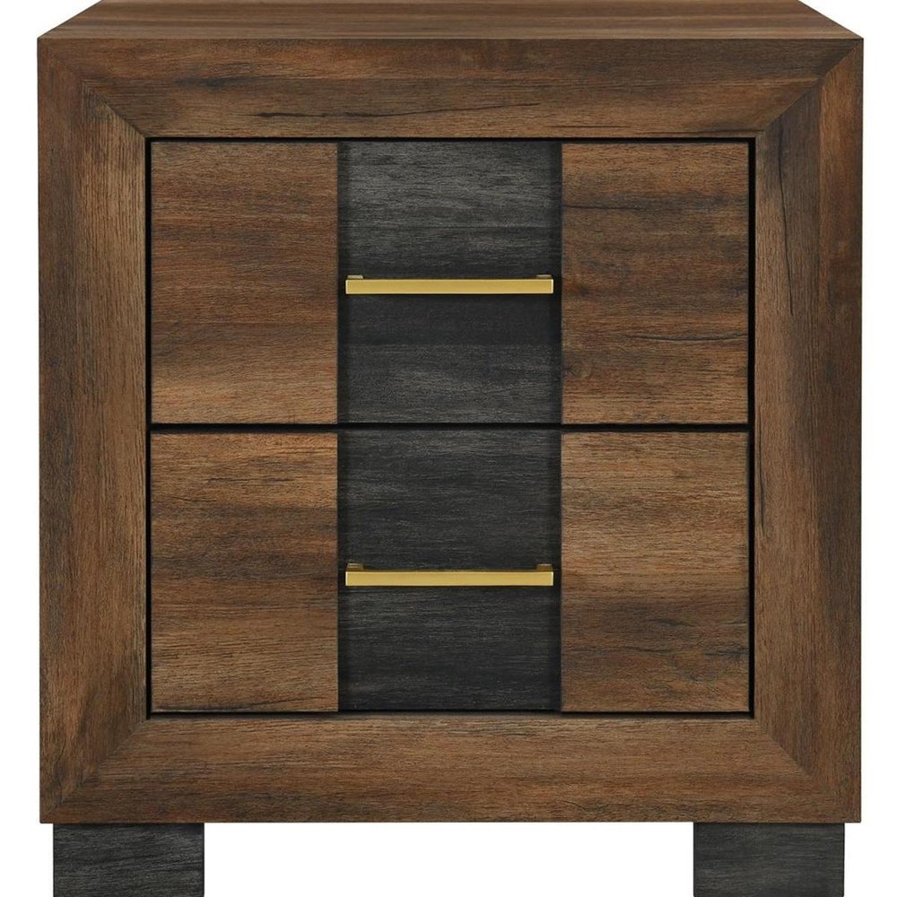 22" Black And Brown Wood Two Drawer Nightstand