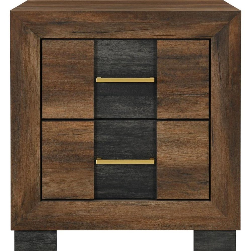 22" Black And Brown Wood Two Drawer Nightstand