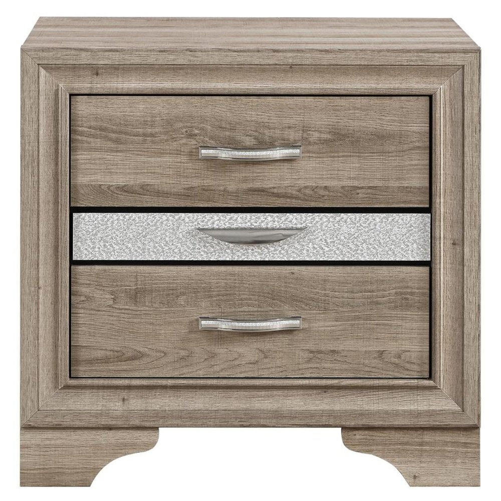 26" Natural Wood Two Drawer Nightstand