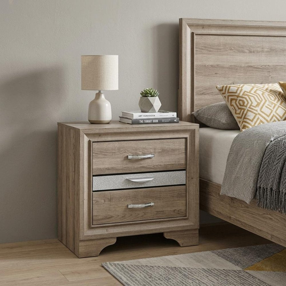 26" Natural Wood Two Drawer Nightstand