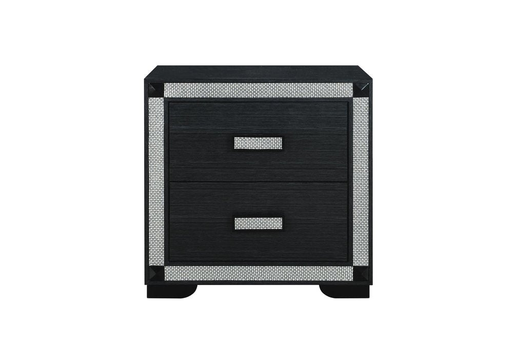 26" Charcoal Wood Faux Crystal Bling Two Drawer Nightstand