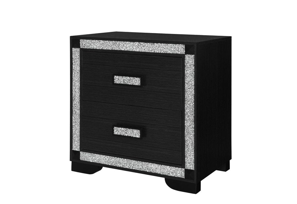 26" Charcoal Wood Faux Crystal Bling Two Drawer Nightstand