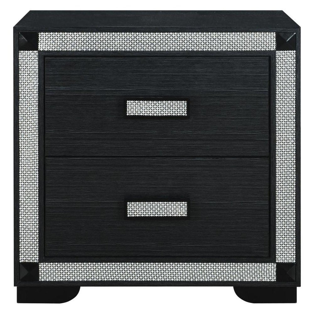26" Charcoal Wood Faux Crystal Bling Two Drawer Nightstand