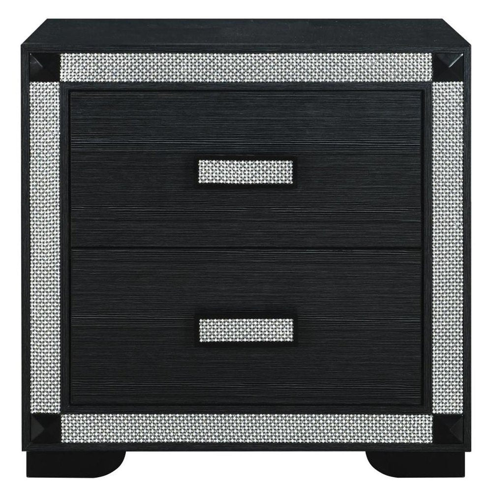 26" Charcoal Wood Faux Crystal Bling Two Drawer Nightstand