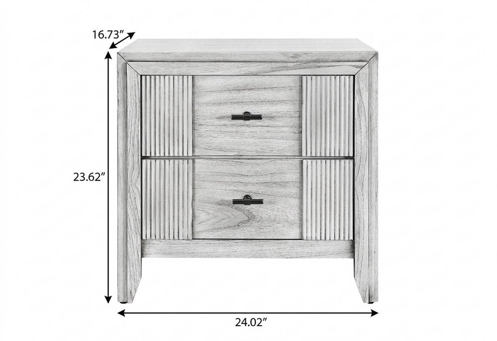 24" Light Gray Wood Ribbed Texture Two Drawer Nightstand