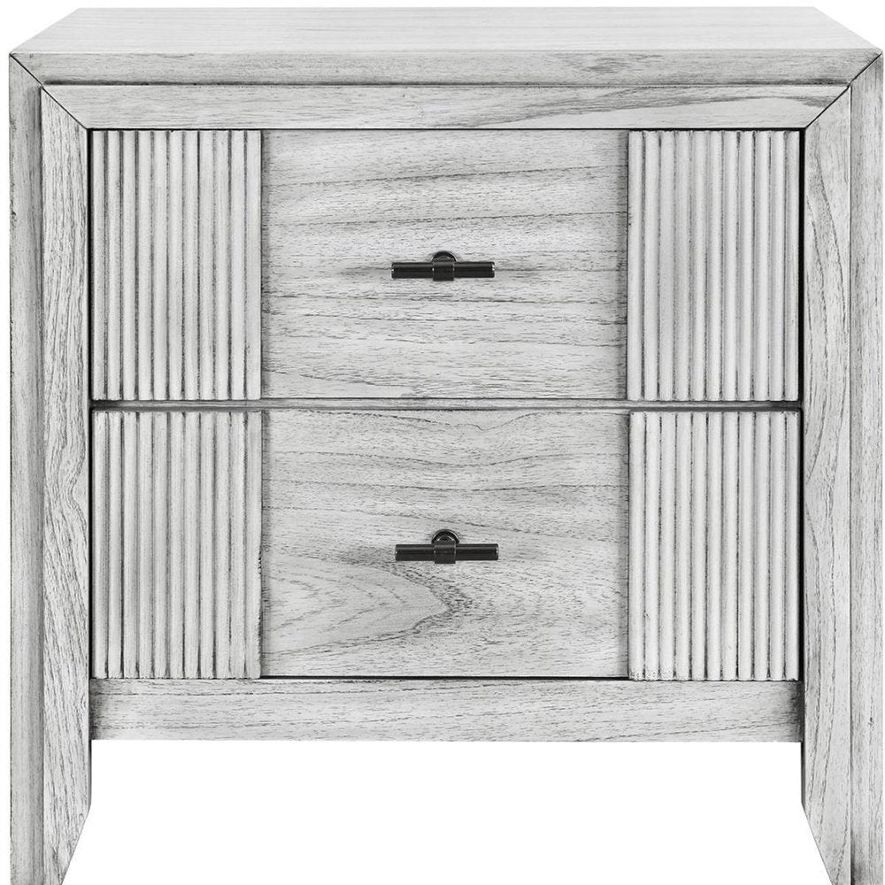 24" Light Gray Wood Ribbed Texture Two Drawer Nightstand