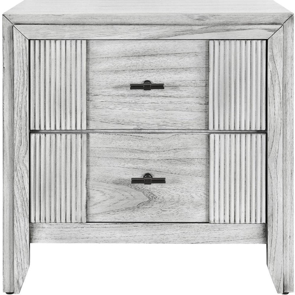 24" Light Gray Wood Ribbed Texture Two Drawer Nightstand