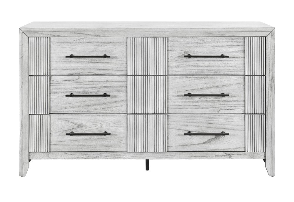 59" Light Gray Wood Six Drawer Double Dresser