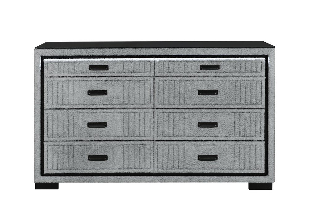 61" Gray Wood Lighted Six Drawer Double Dresser
