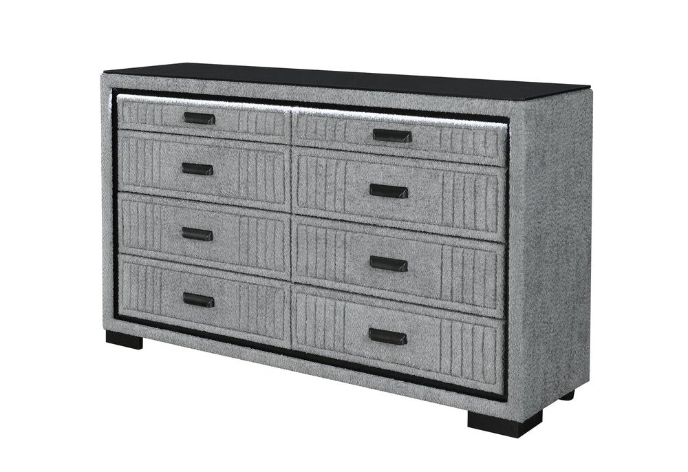 61" Gray Wood Lighted Six Drawer Double Dresser