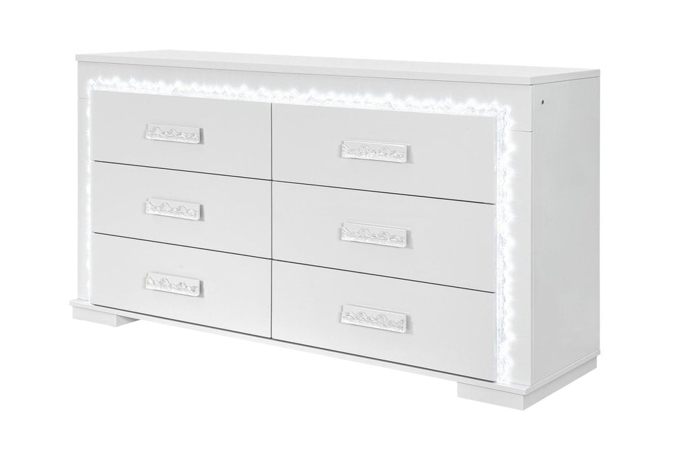 64" Silver Wood Lighted Six Drawer Double Dresser