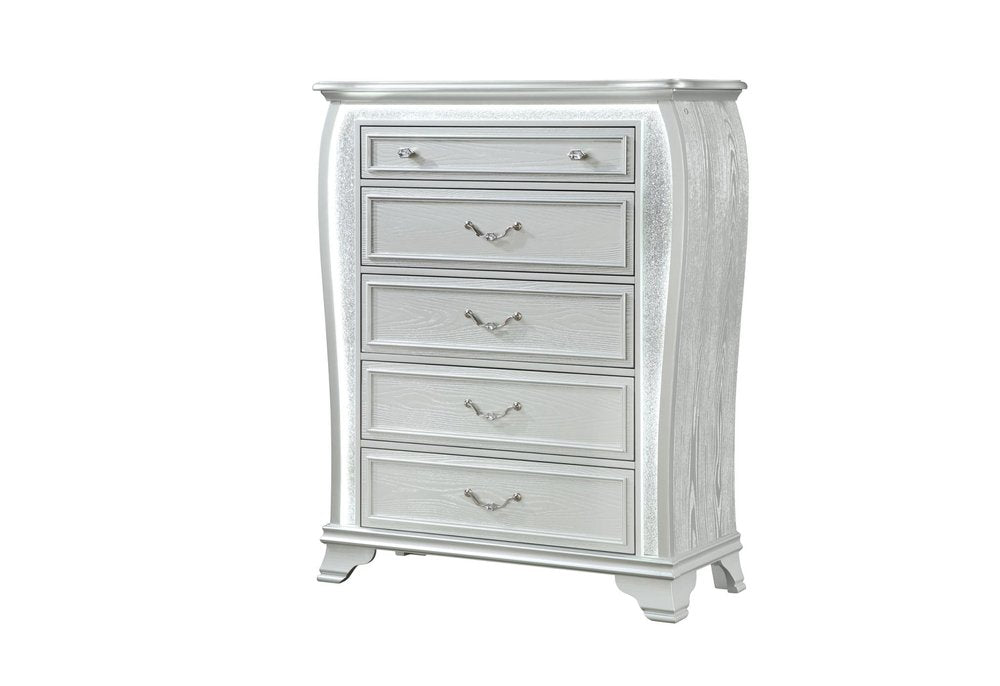 54" Silver Wood Lighted Five Drawer Dresser