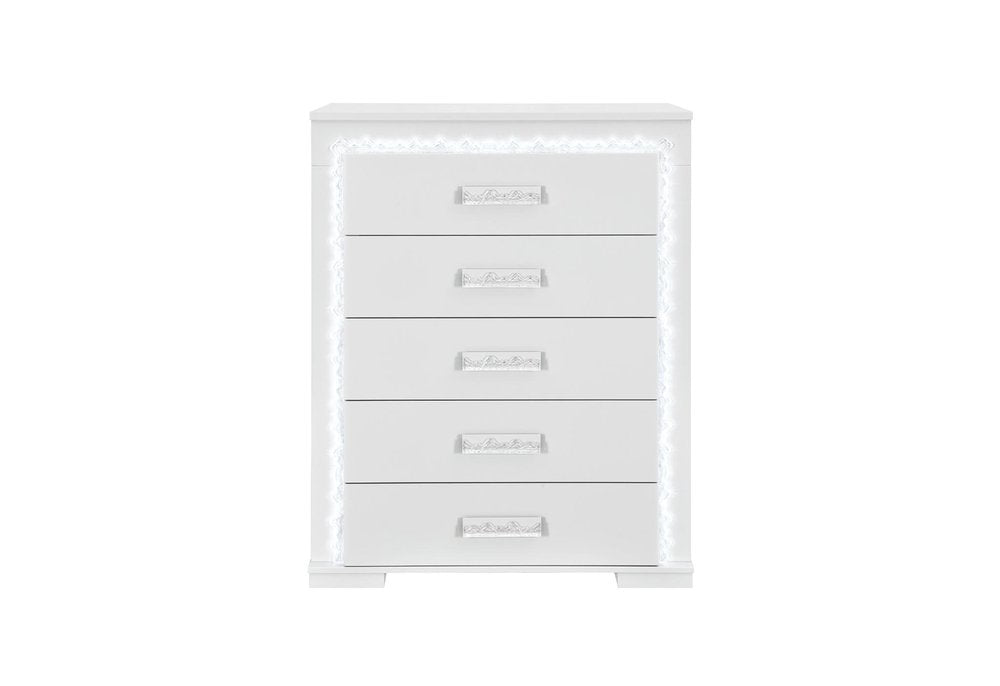 51" Silver Wood Lighted Five Drawer Dresser