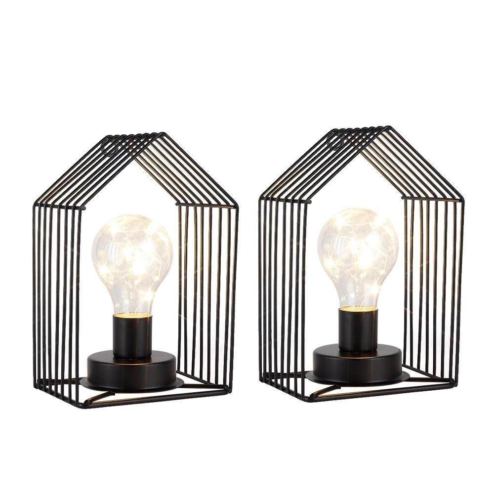 Set of Two 7" Black Novelty Desk Lamps With Cage Shades