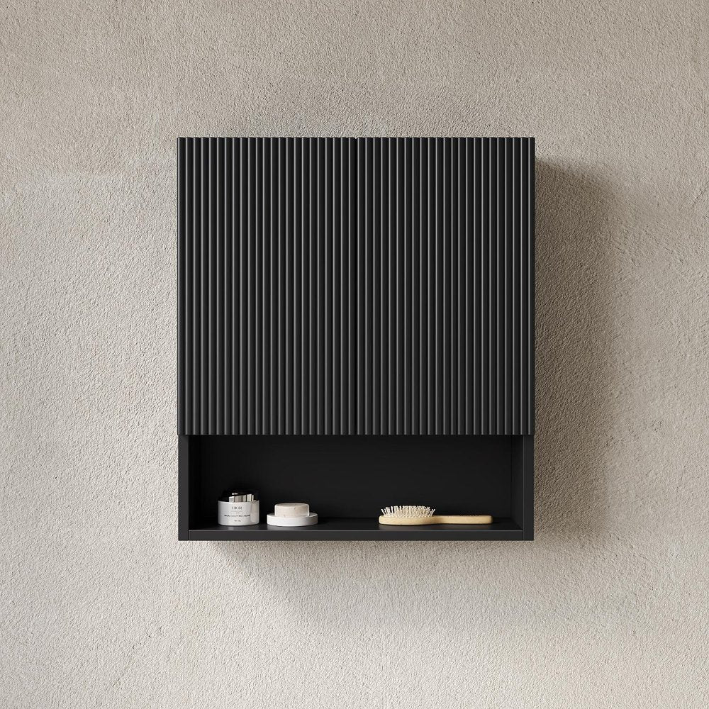 26" Black Wood Floating Double Door Bathroom Vanity