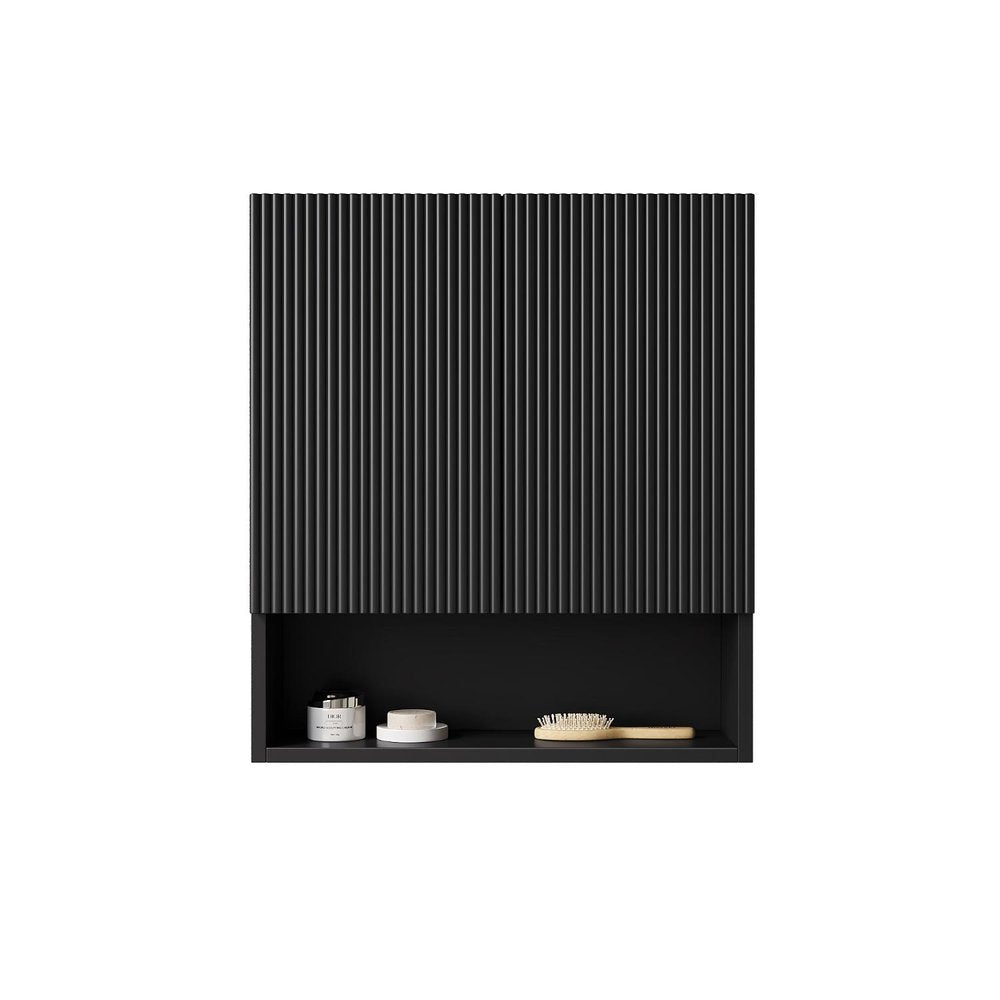 26" Black Wood Floating Double Door Bathroom Vanity