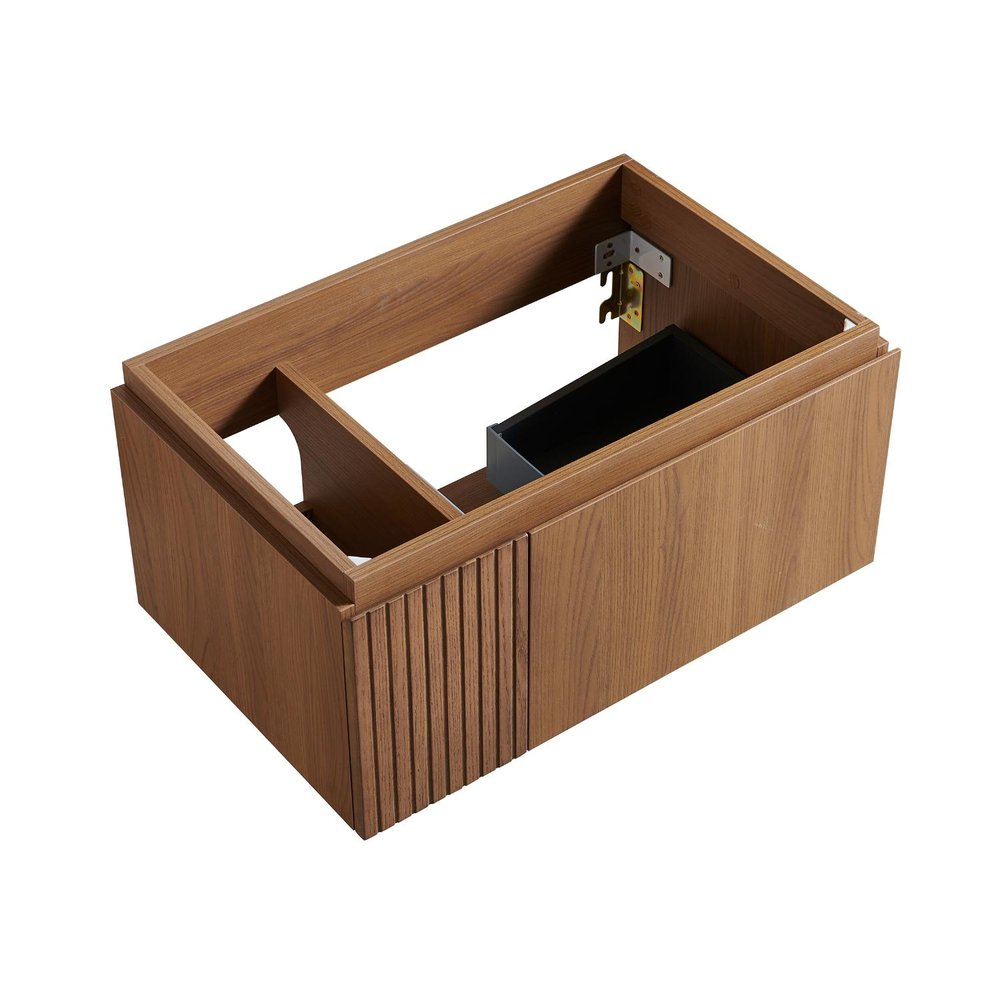 30" Brown Wood Floating Single Door Bathroom Vanity