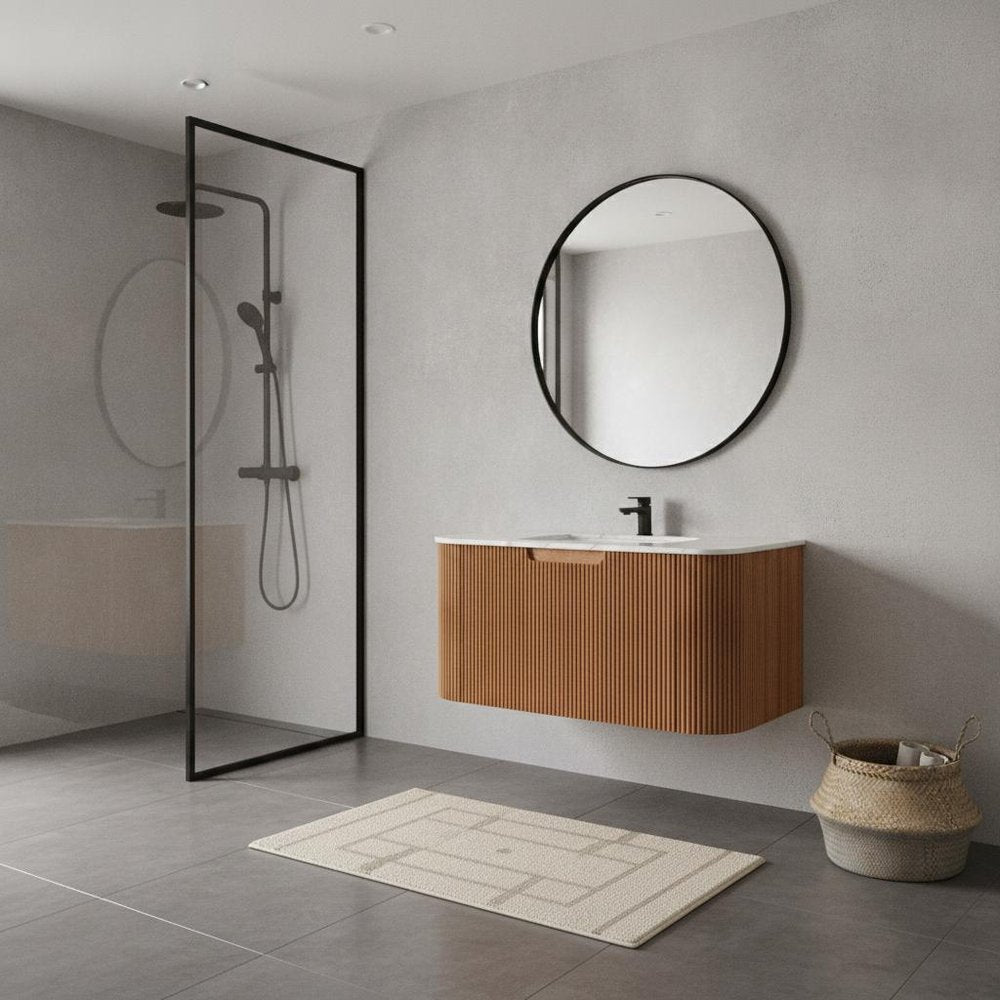 30" Brown Wood Floating Bathroom Vanity