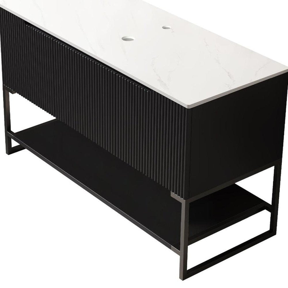 48" Black Wood Freestanding Three Door Bathroom Vanity