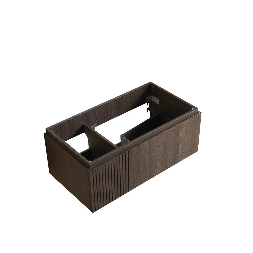 35" Brown Wood Floating Single Door Bathroom Vanity