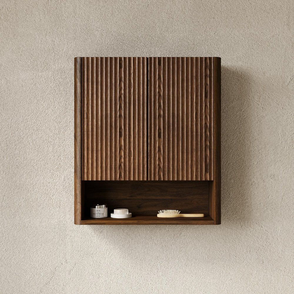 26" Brown Wood Floating Double Door Bathroom Vanity