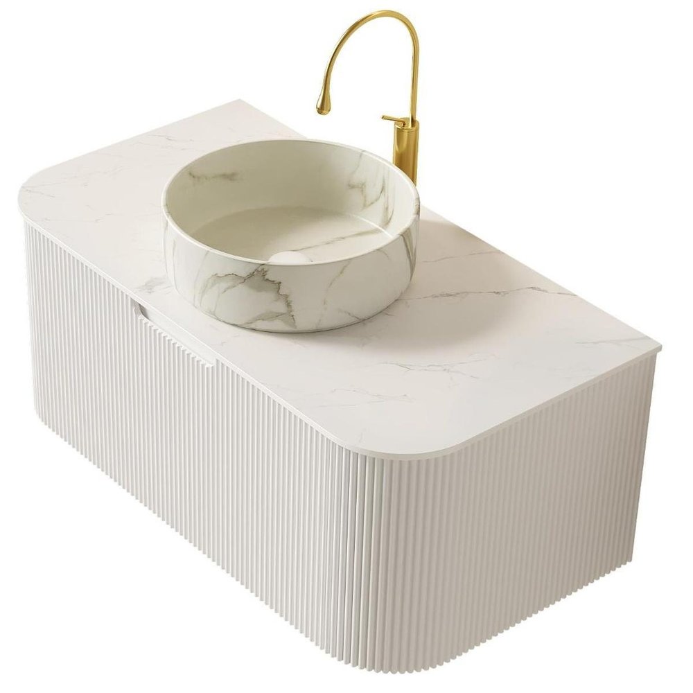 36" White Wood Floating Bathroom Vanity With Sink And Two Drawers