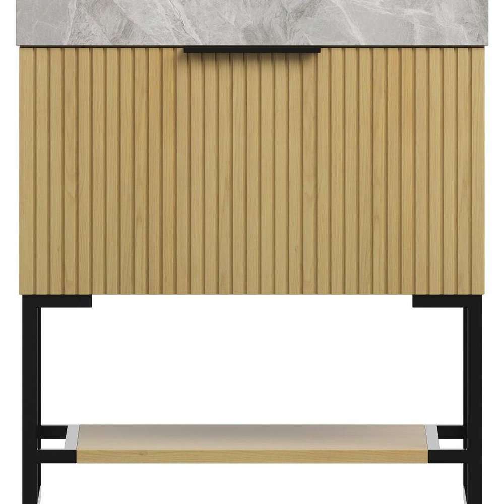 30" Brown Wood Freestanding Bathroom Vanity With White Sink