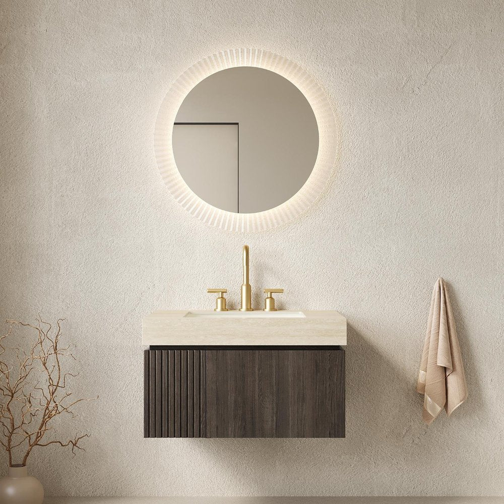 30" Black Wood Floating Single Door Bathroom Vanity With White Sink