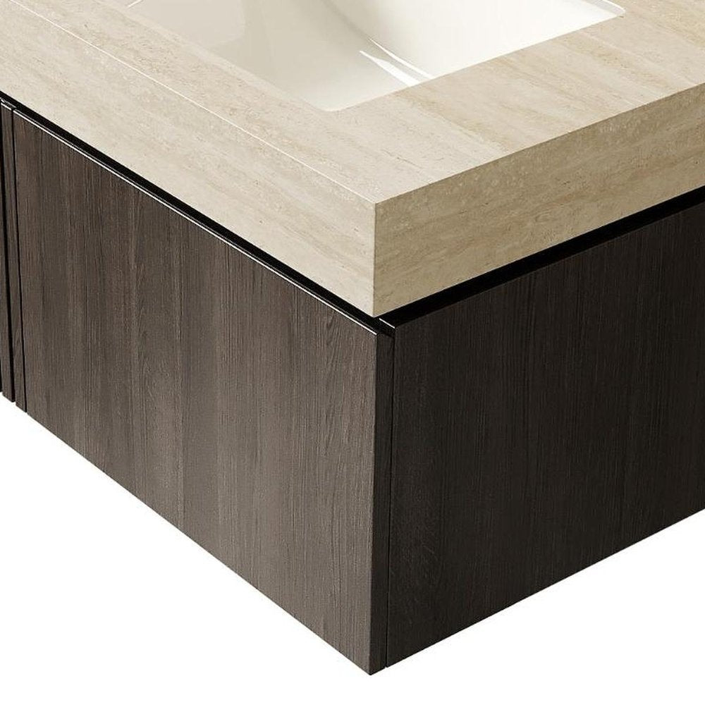 30" Black Wood Floating Single Door Bathroom Vanity With White Sink