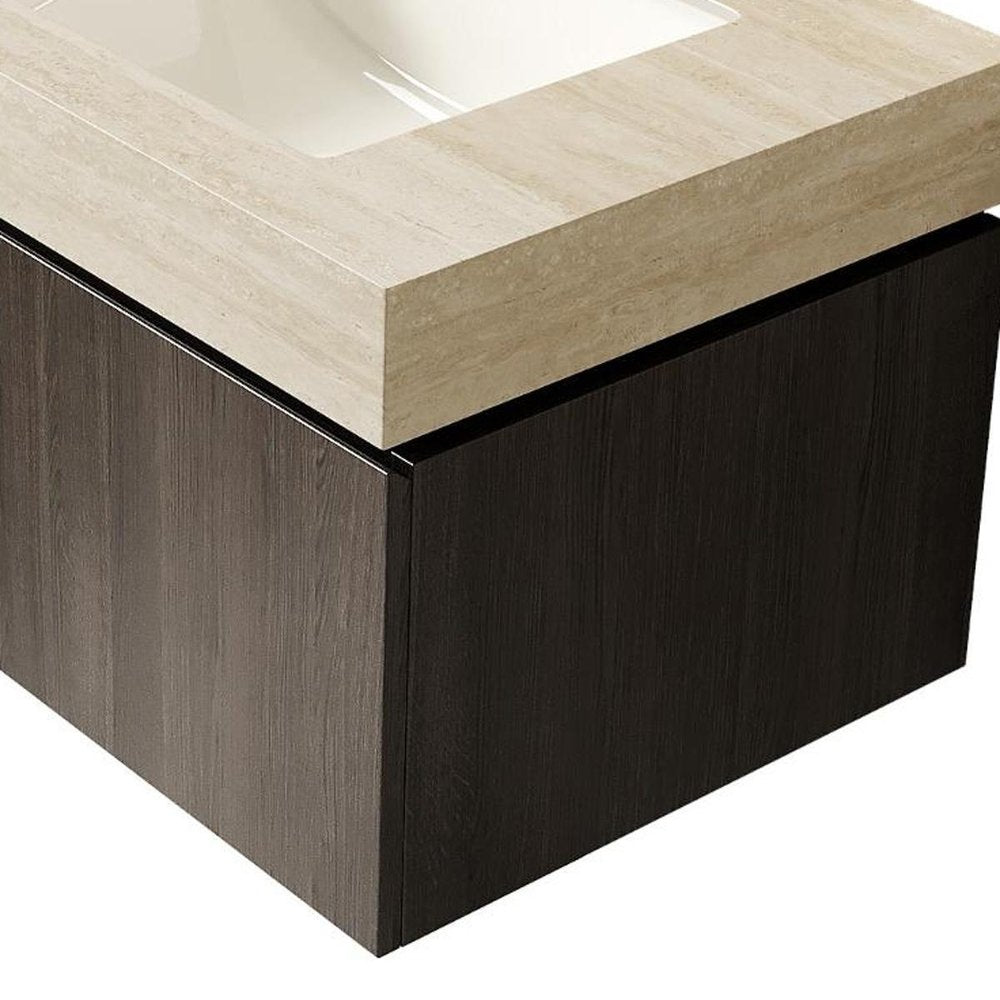30" Black Wood Floating Single Door Bathroom Vanity With White Sink